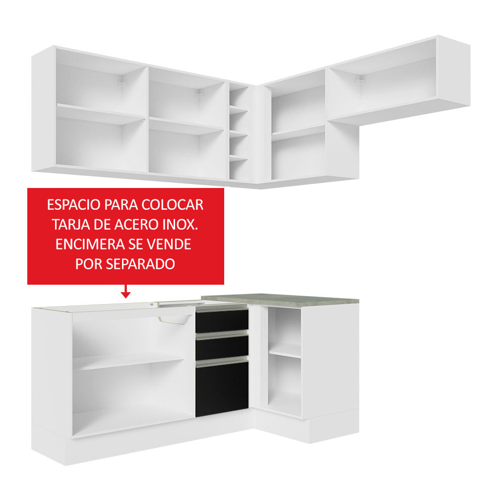 Cocina Integral Esquinera 349cm Blanco/Negro Glamy 07