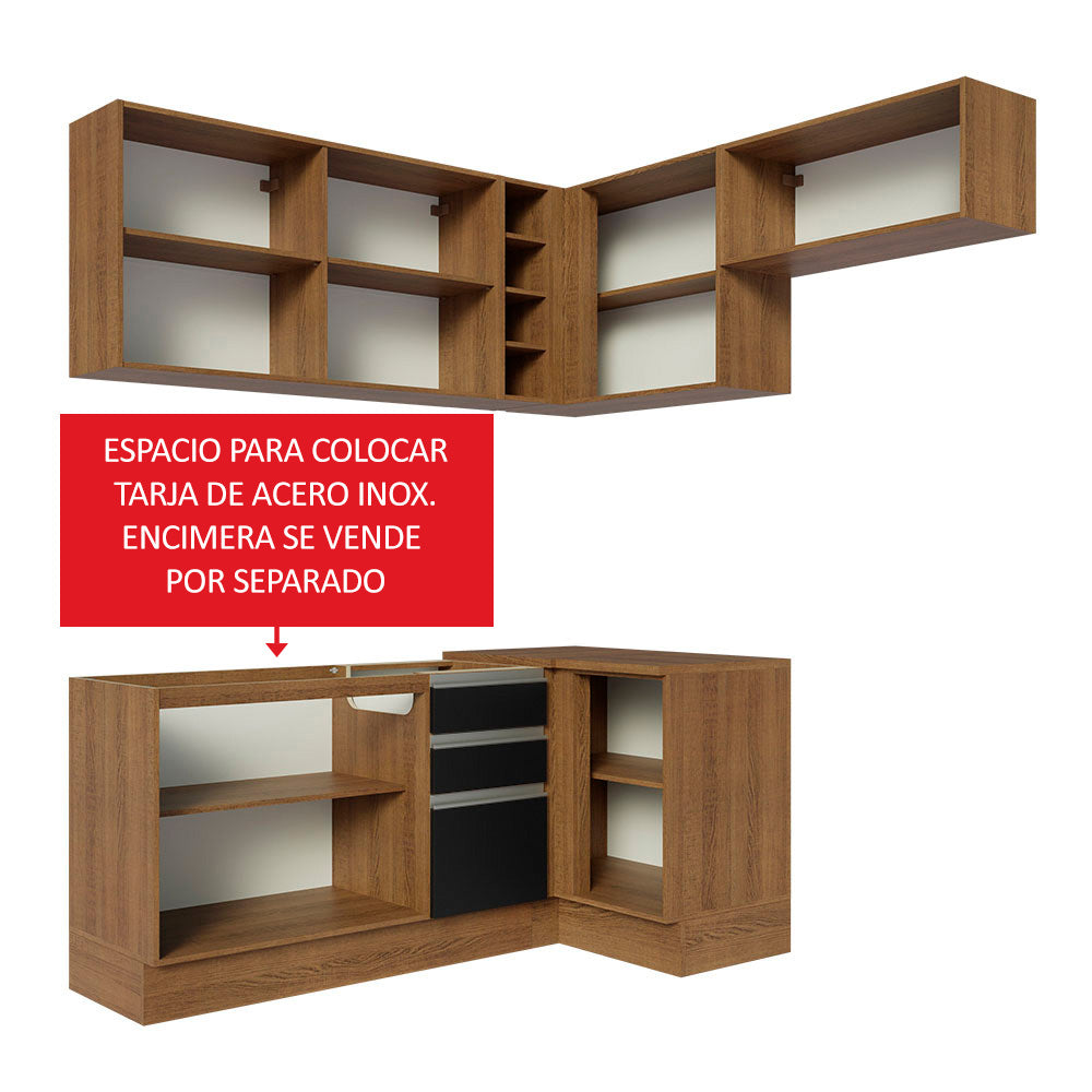 Cocina Integral Esquinera 349cm Marrón/Negro Glamy 07