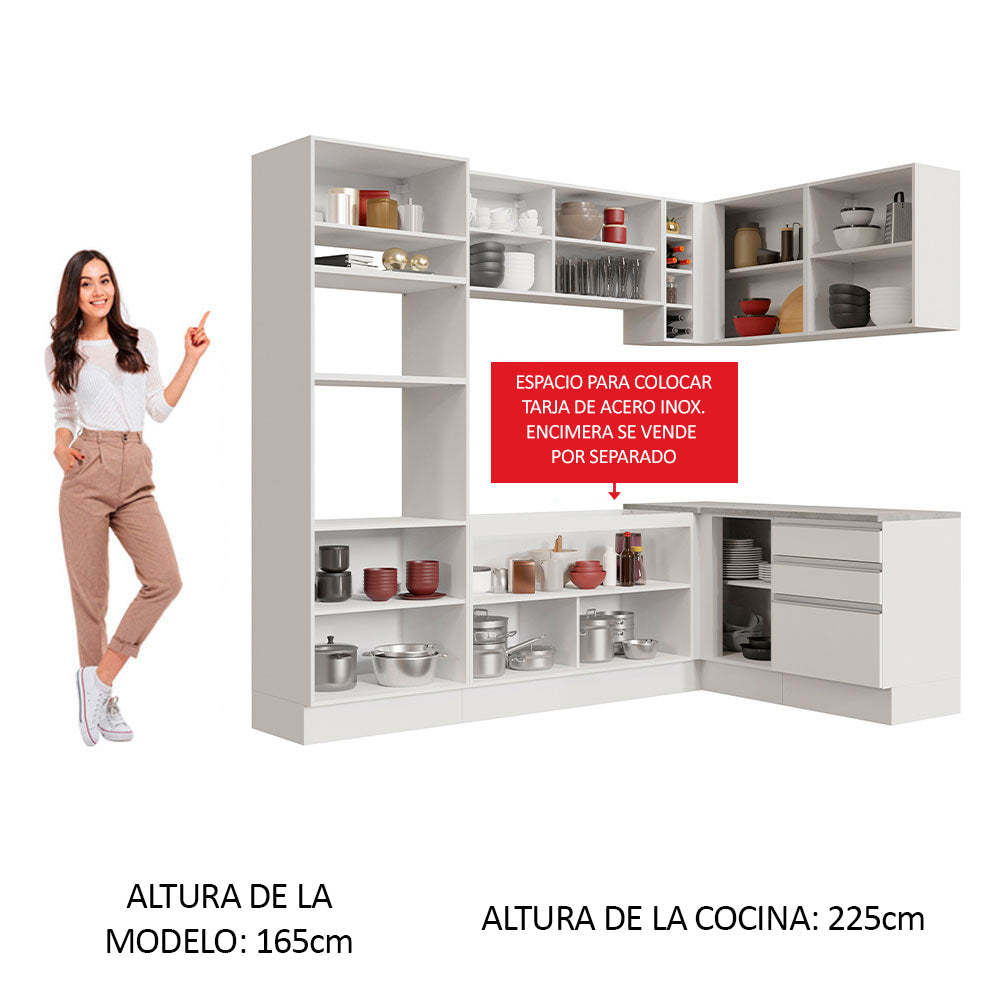 Cocina Integral Esquinera 399cm Blanco Glamy 02