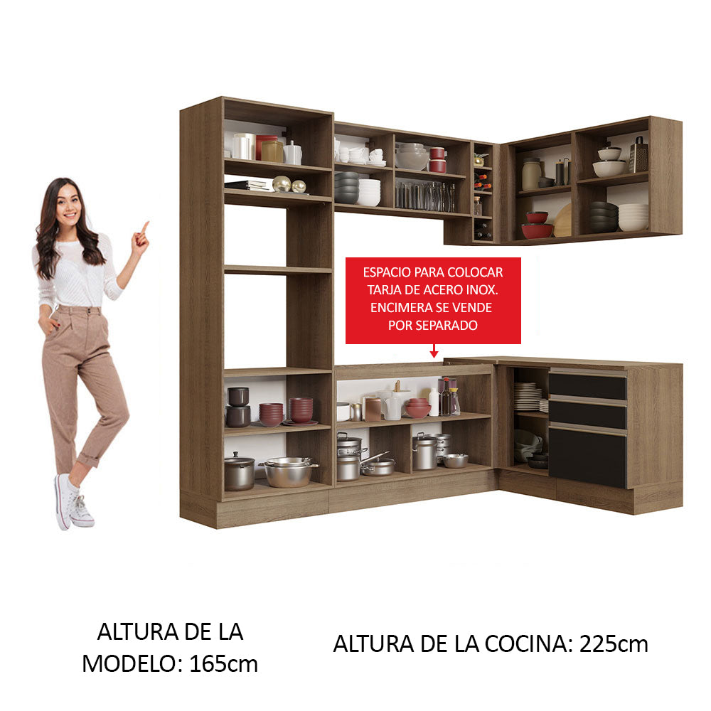 Cocina Integral Esquinera 399cm Marrón/Negro Glamy 02