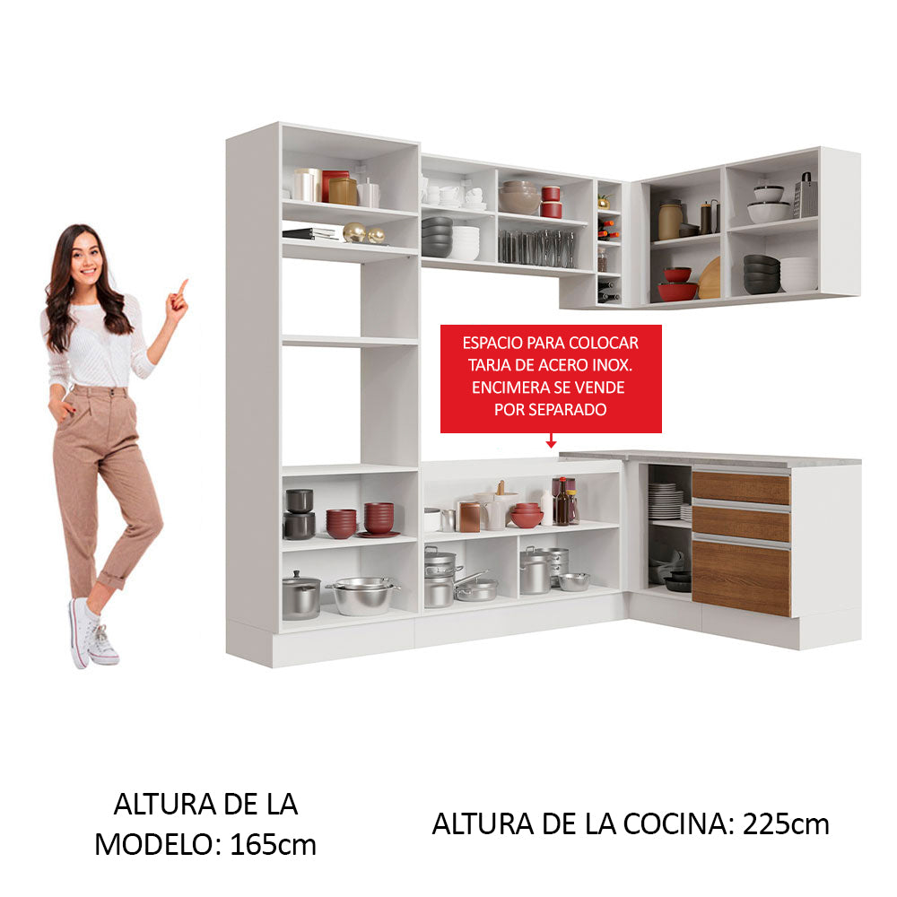 Cocina Integral Esquinera 399cm Blanco/Marrón Glamy 02