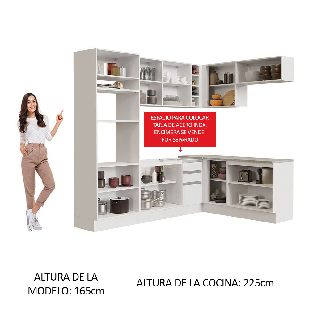 Cocina Integral Esquinera 419cm Blanco Glamy 01