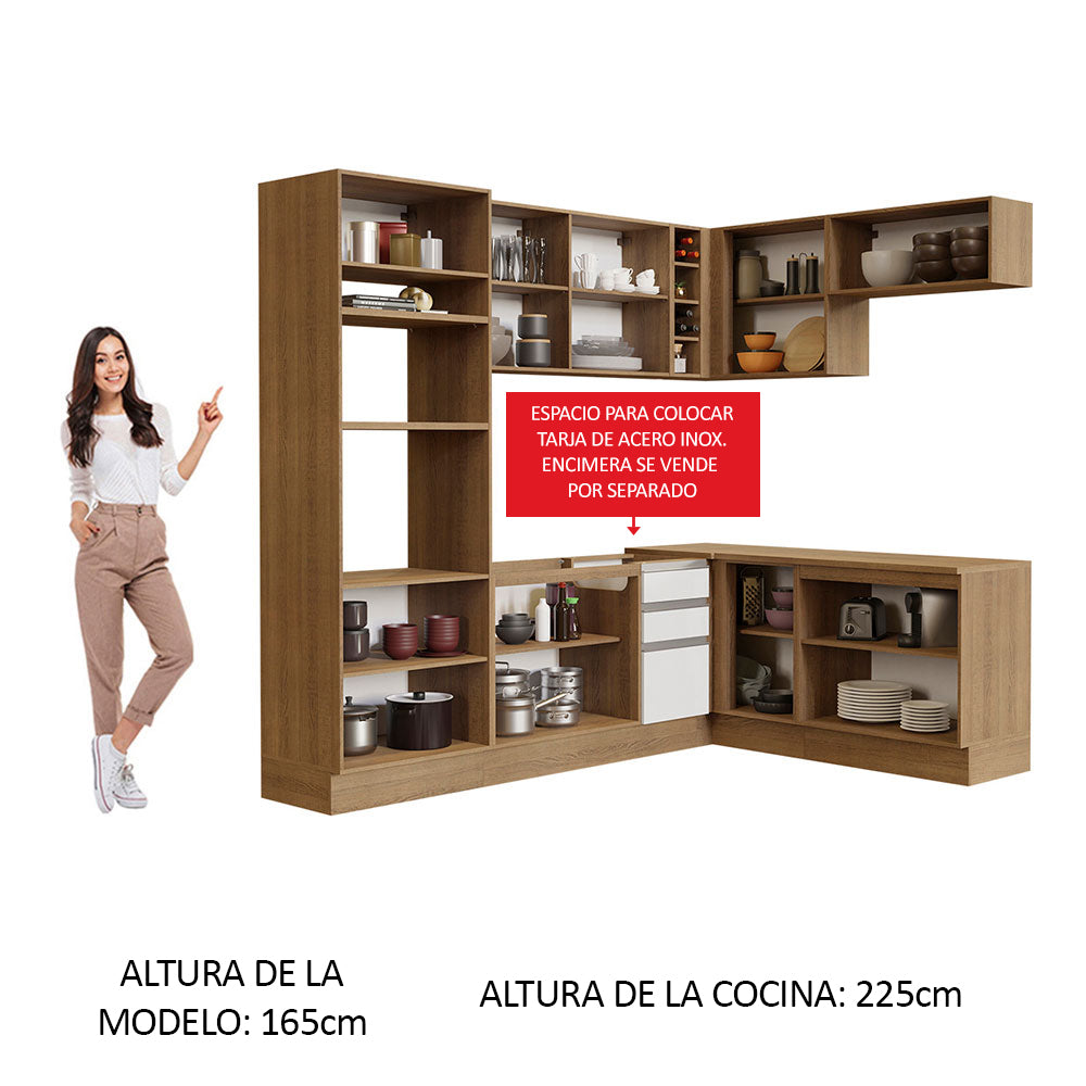 Cocina Integral Esquinera 419cm Marrón/Blanco Glamy 01