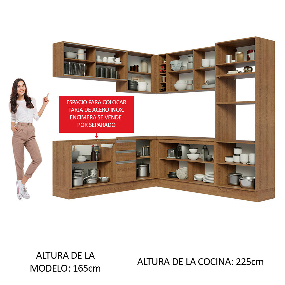 Cocina Integral Esquinera 459cm Marrón Glamy 01