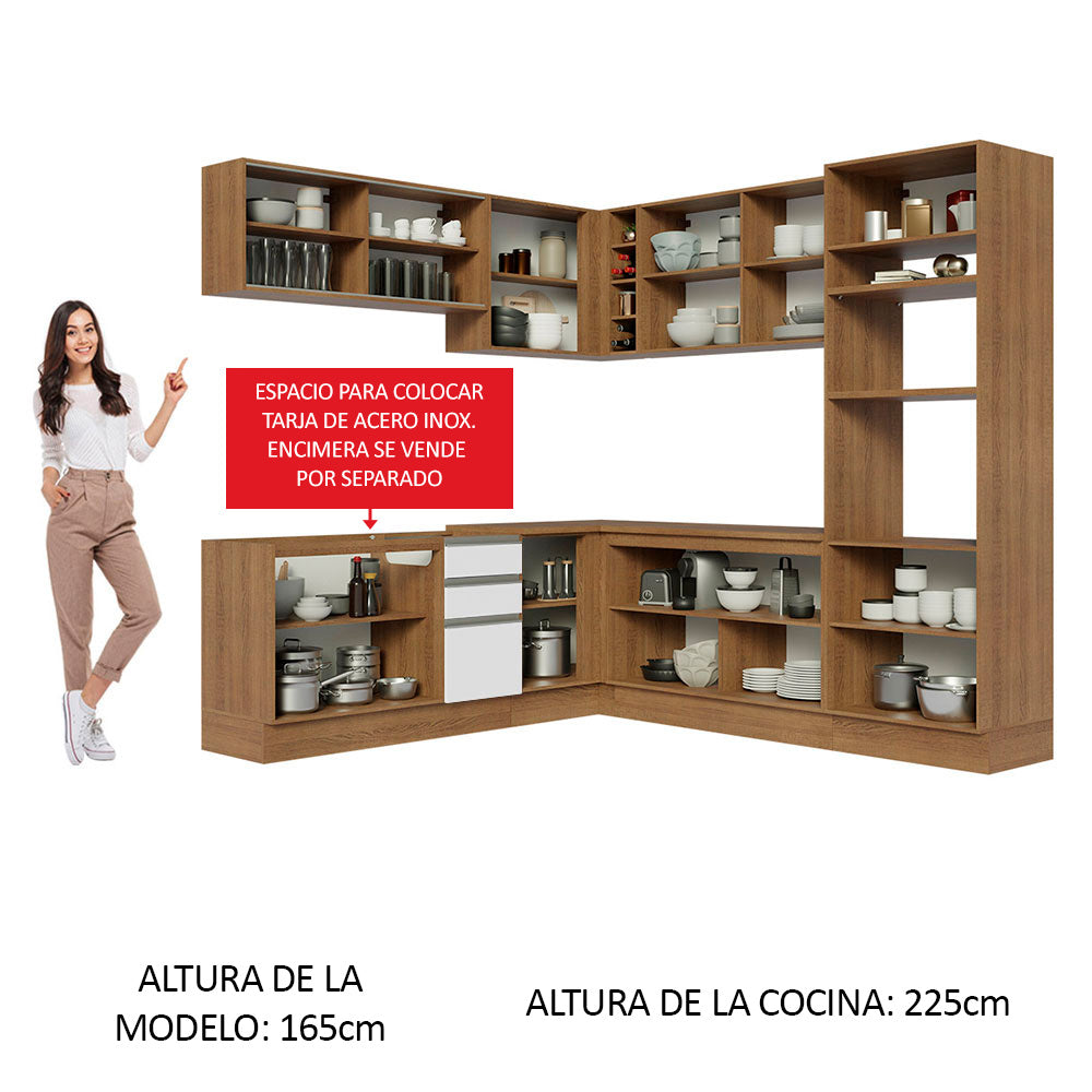 Cocina Integral Esquinera 459cm Marrón/Blanco Glamy 01