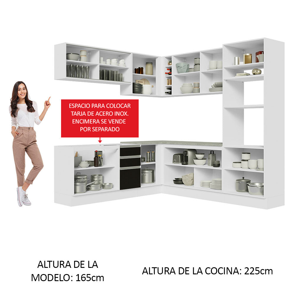 Cocina Integral Esquinera 459cm Blanco/Negro Glamy 01