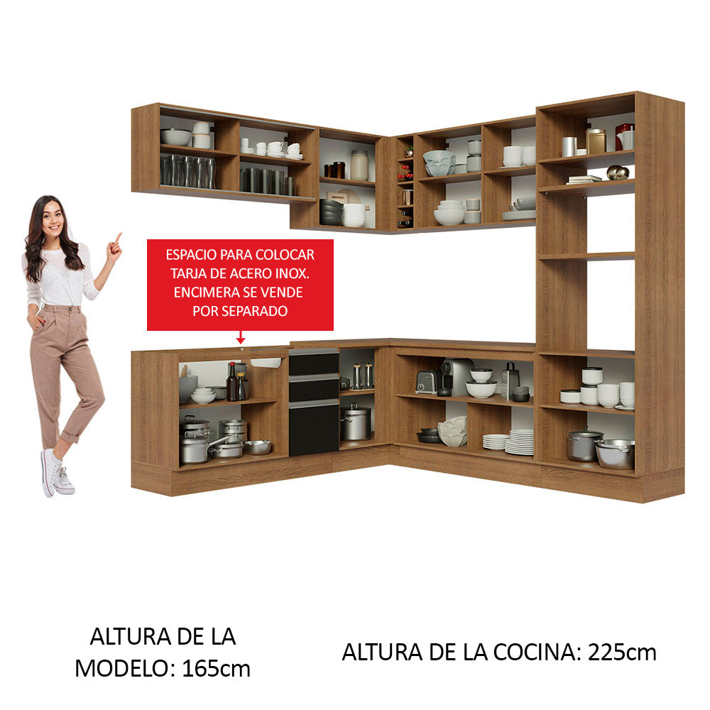 Cocina Integral Esquinera 459cm Marrón/Negro Glamy 01
