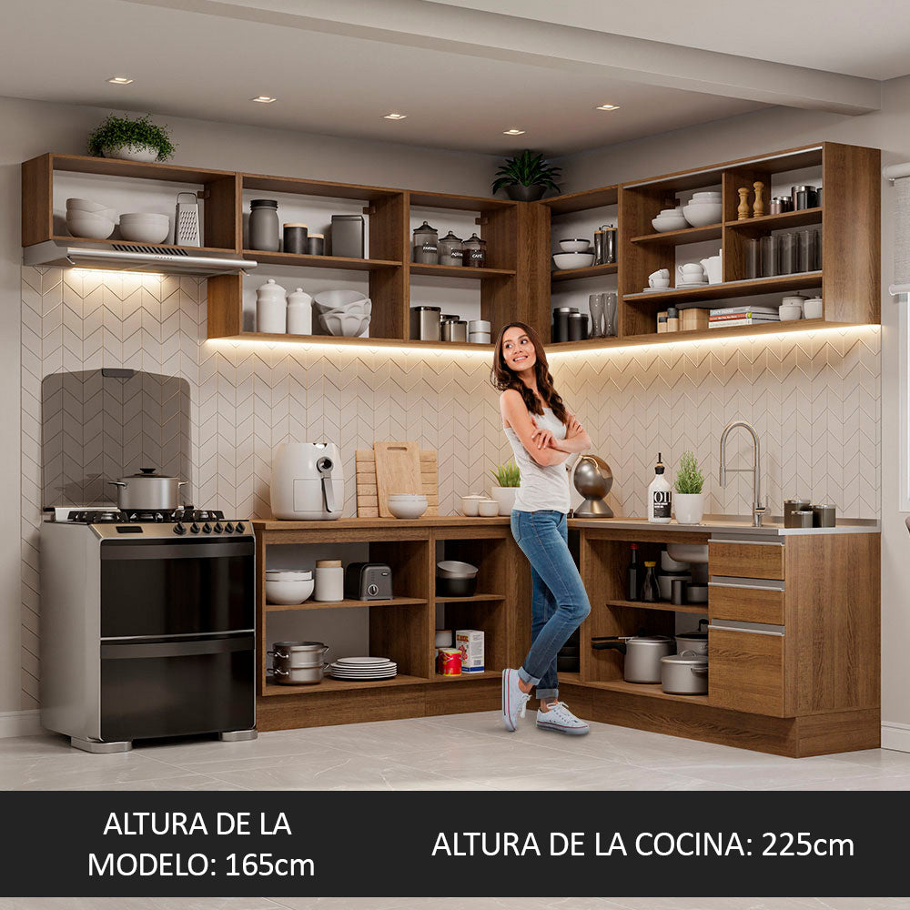 Cocina Integral Esquinera 469cm Marrón Glamy 01