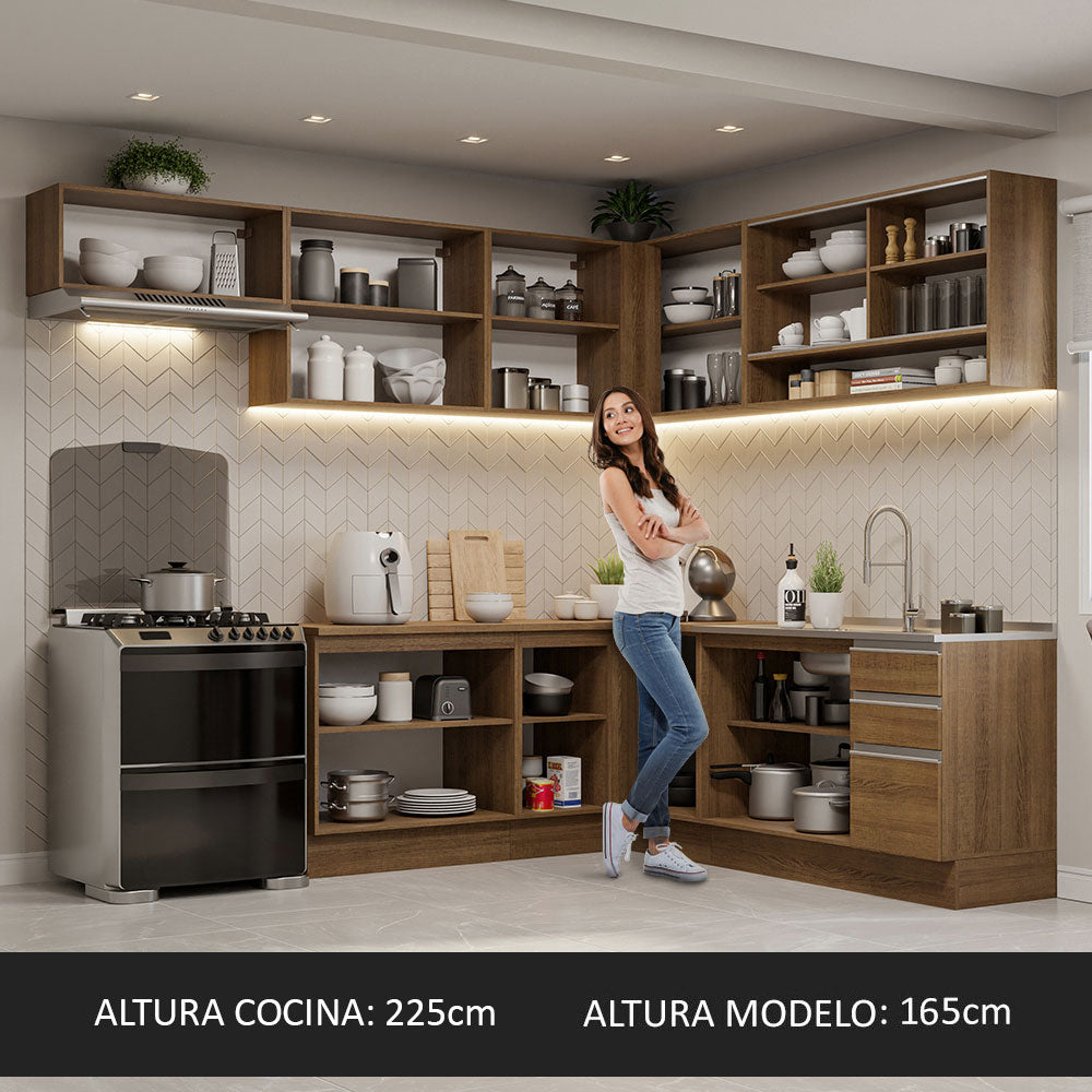 Cocina Integral Esquinera 469cm Marrón Glamy Madesa 01