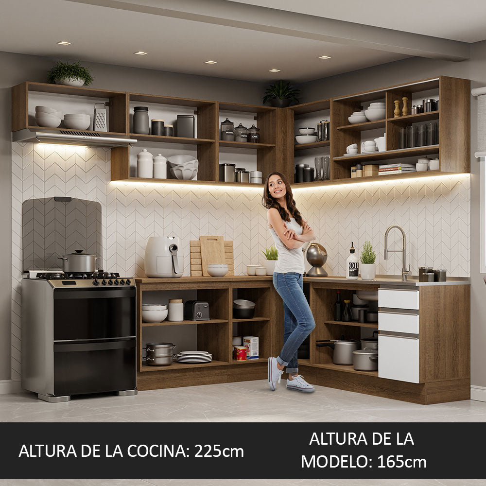 Cocina Integral Esquinera 469cm Marrón/Blanco Glamy 01