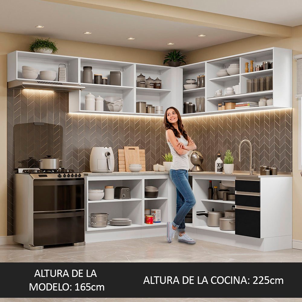 Cocina Integral Esquinera 469cm Blanco/Negro Glamy 01