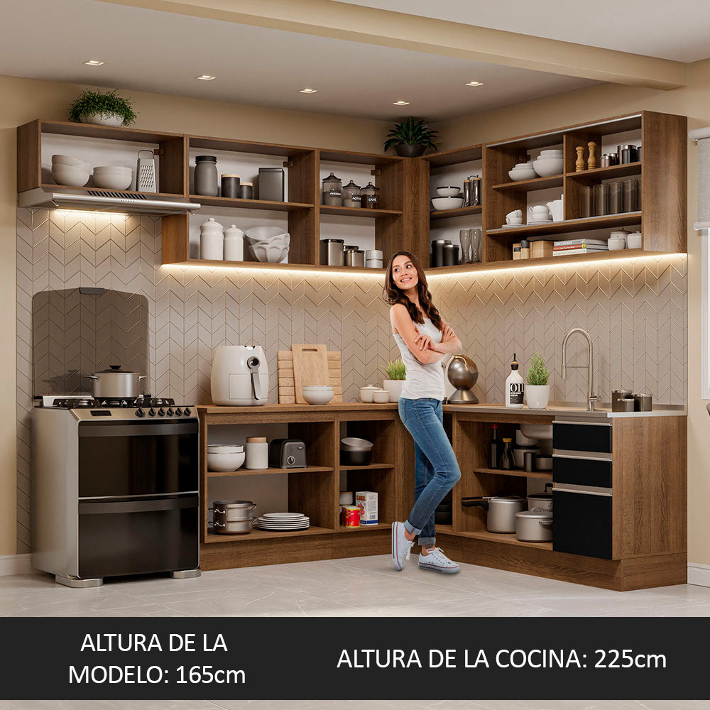 Cocina Integral Esquinera 469cm Marrón/Negro Glamy 01