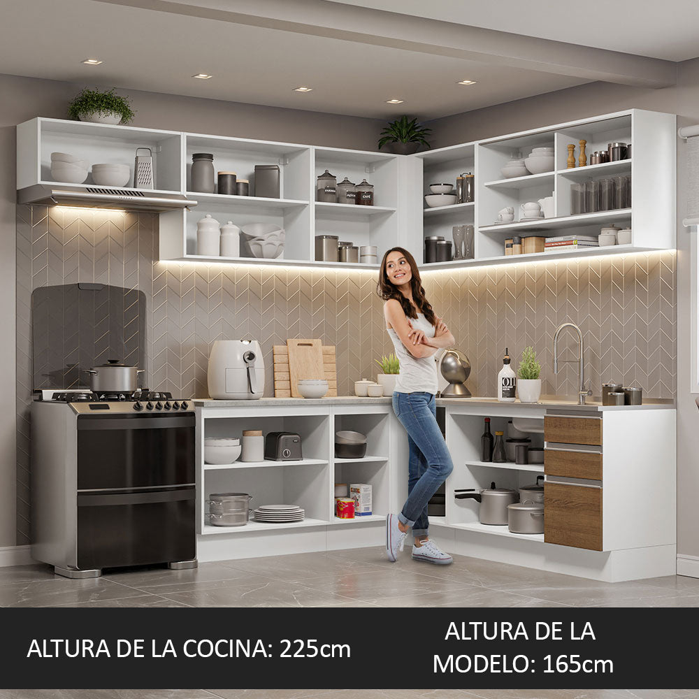 Cocina Integral Esquinera 469cm Blanco/Marrón Glamy 01