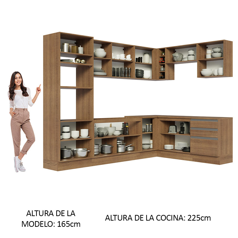Cocina Integral Esquinera 479cm Marrón Glamy 01