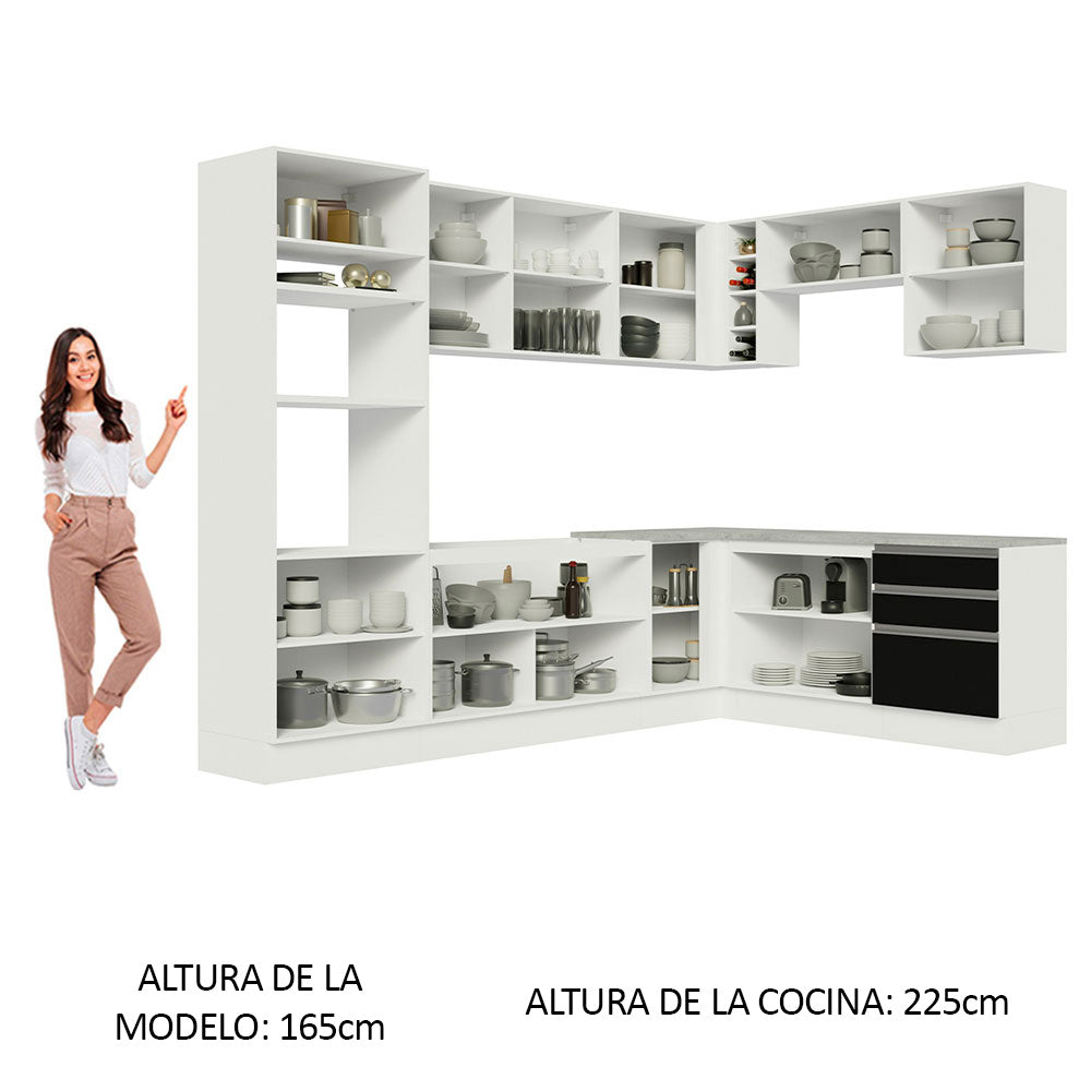 Cocina Integral Esquinera 479cm Blanco/Negro Glamy 01