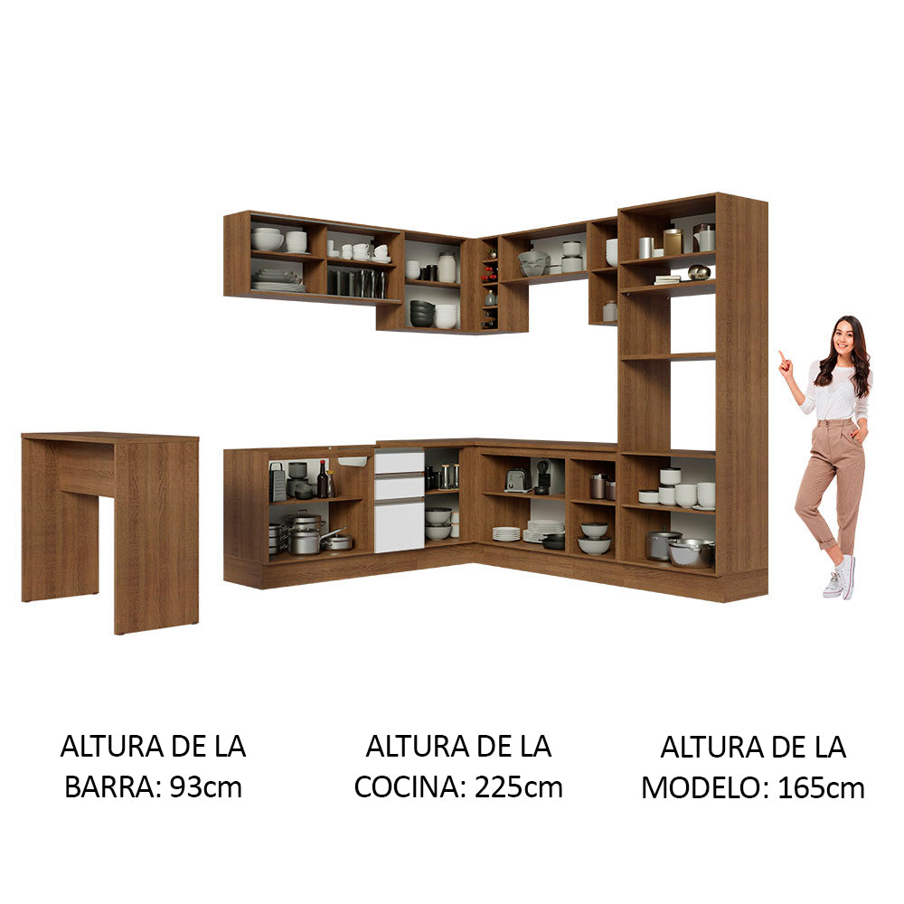 Cocina Integral Esquinera 504cm Marrón/Blanco Glamy 01