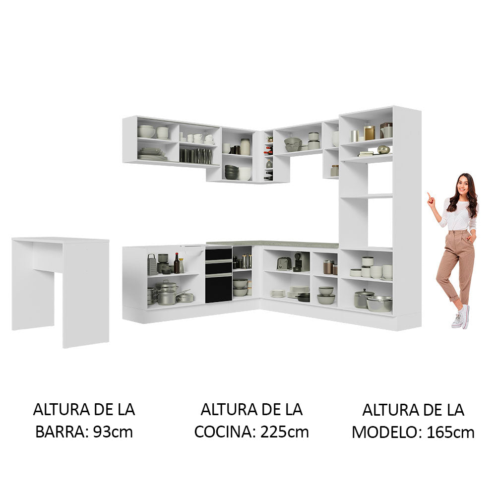 Cocina Integral Esquinera 504cm Blanco/Negro Glamy 01