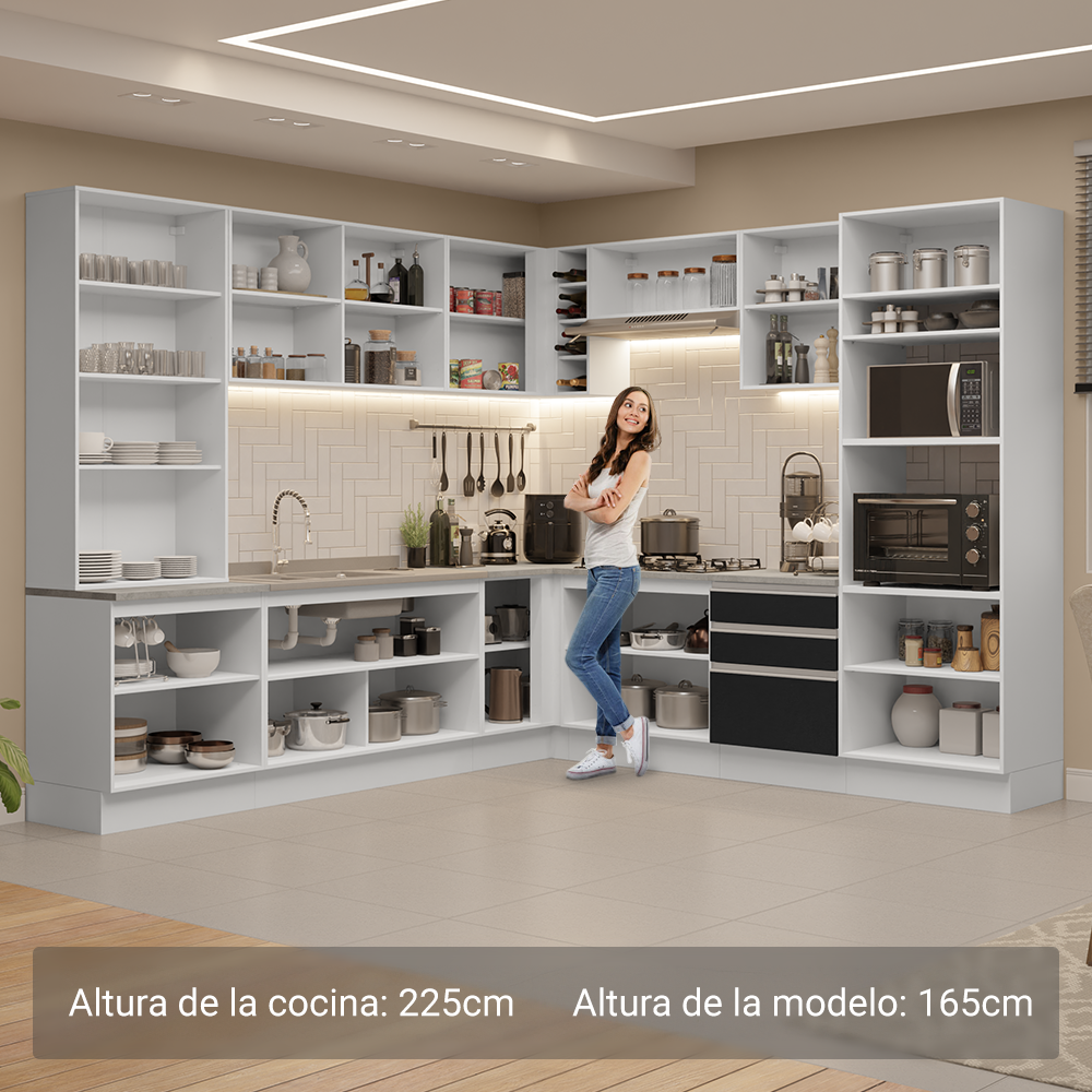 Cocina Integral 549cm Blanco/MNegro Glamy 01