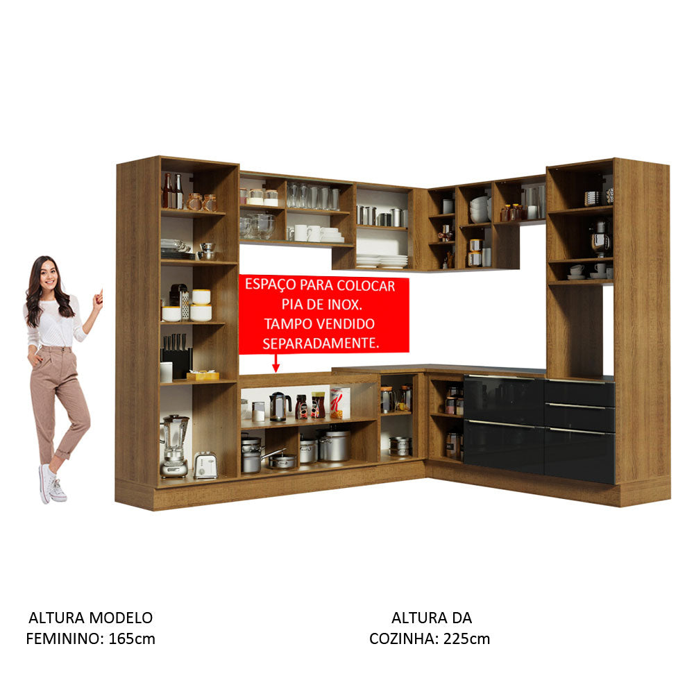 Cocina Integral Esquinera 526cm Marrón/Negro Lux 01