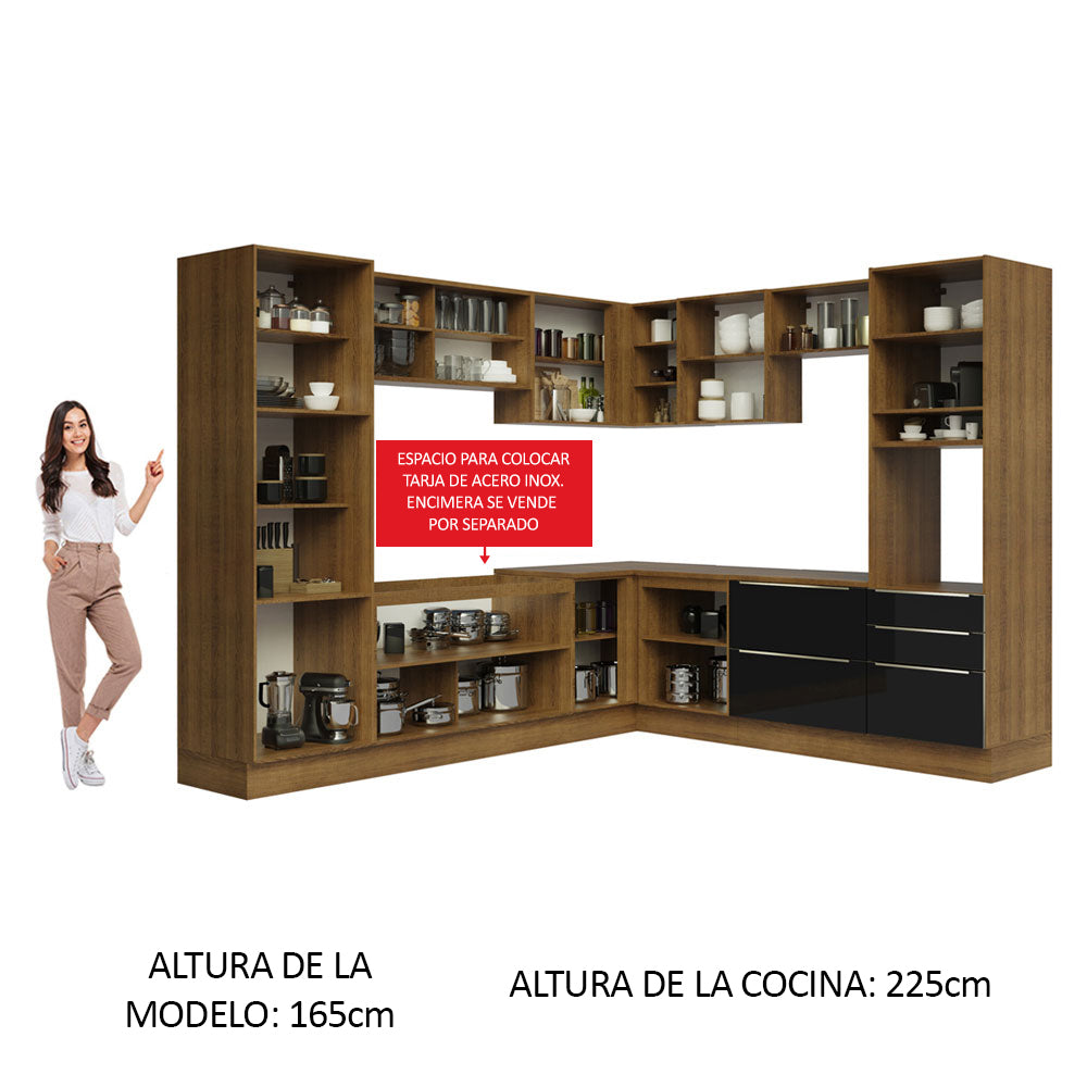 Cocina Integral Esquinera 546cm Marrón/Negro Lux 01