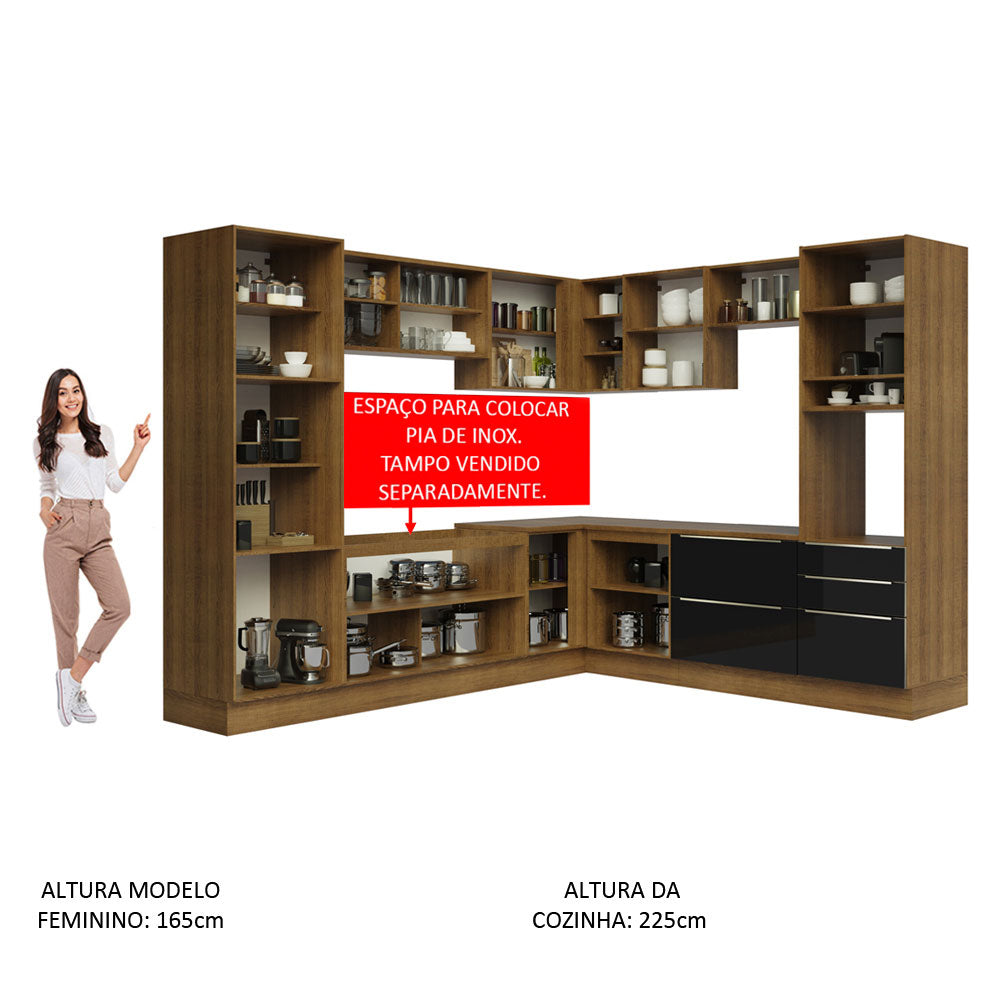 Cocina Integral Esquinera 546cm Marrón/Negro Lux 01