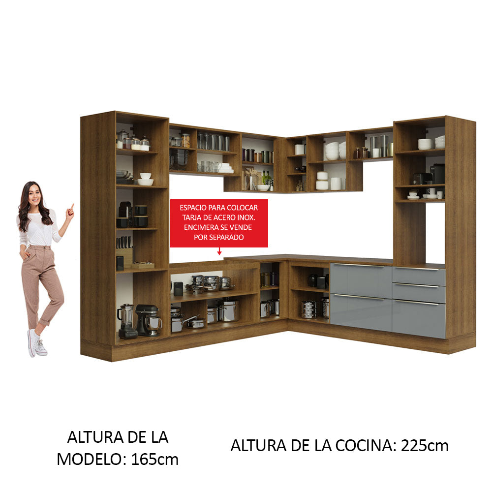 Cocina Integral Esquinera 546cm Marrón/Gris Lux 01
