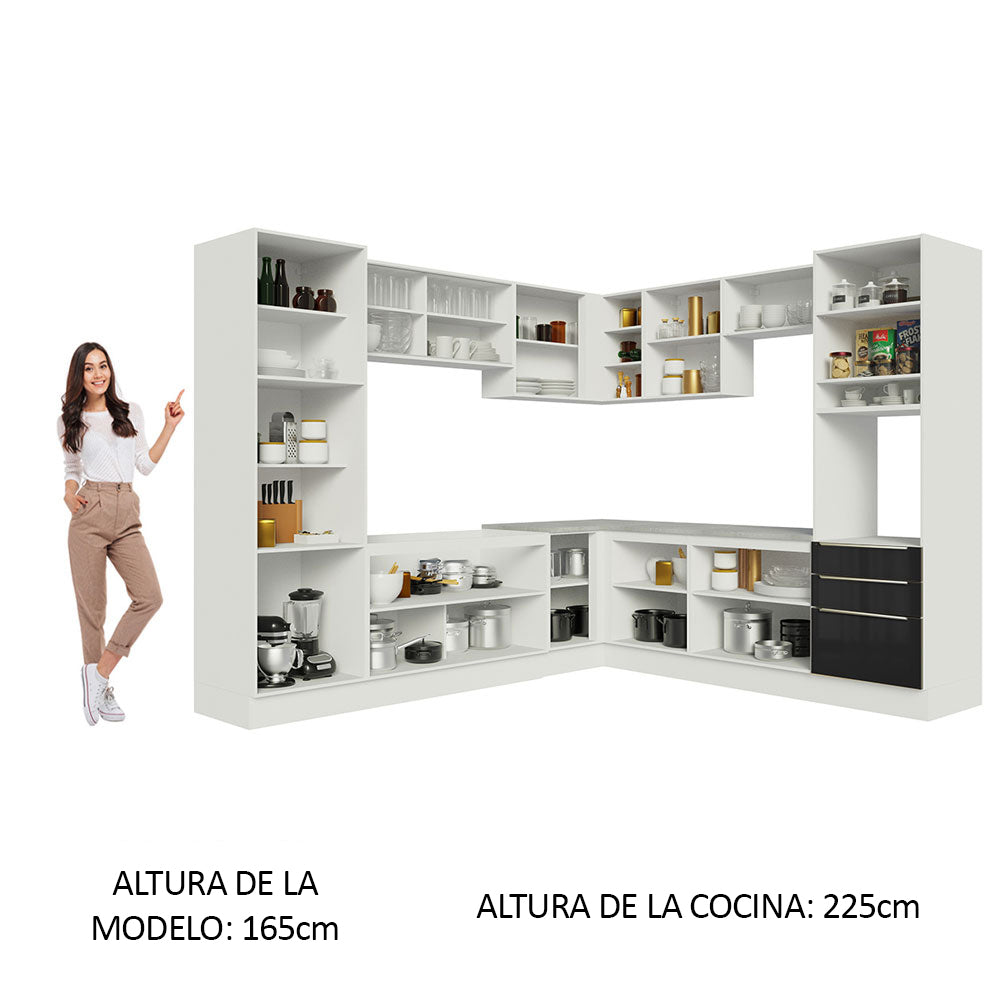 Cocina Integral Esquinera 546 cm Lux Blanco/Negro 03