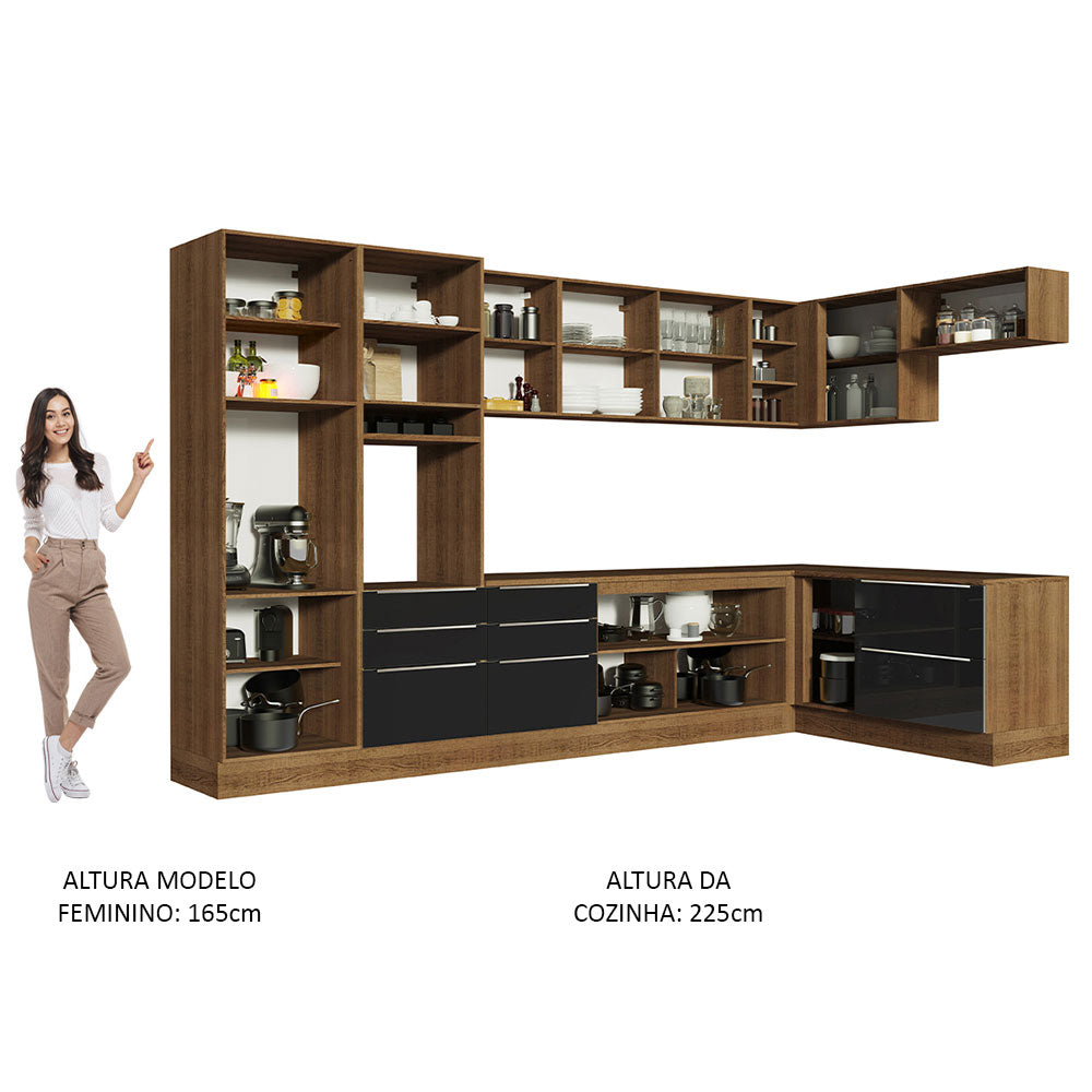Cocina Integral Esquinera 546cm Marrón/Negro Lux 05