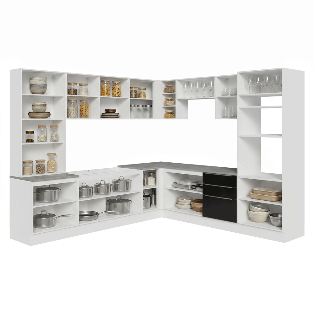 Cocina Integral 566cm Blanco/Negro Lux 01