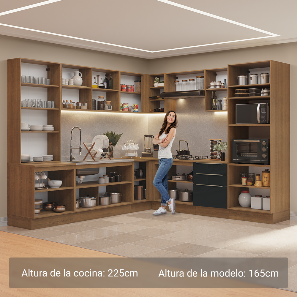 Cocina Integral 566cm Marrón/Negro Lux 01