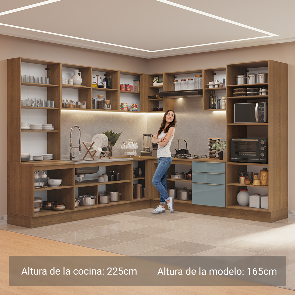 Cocina Integral 566cm Marrón/Gris Lux 01