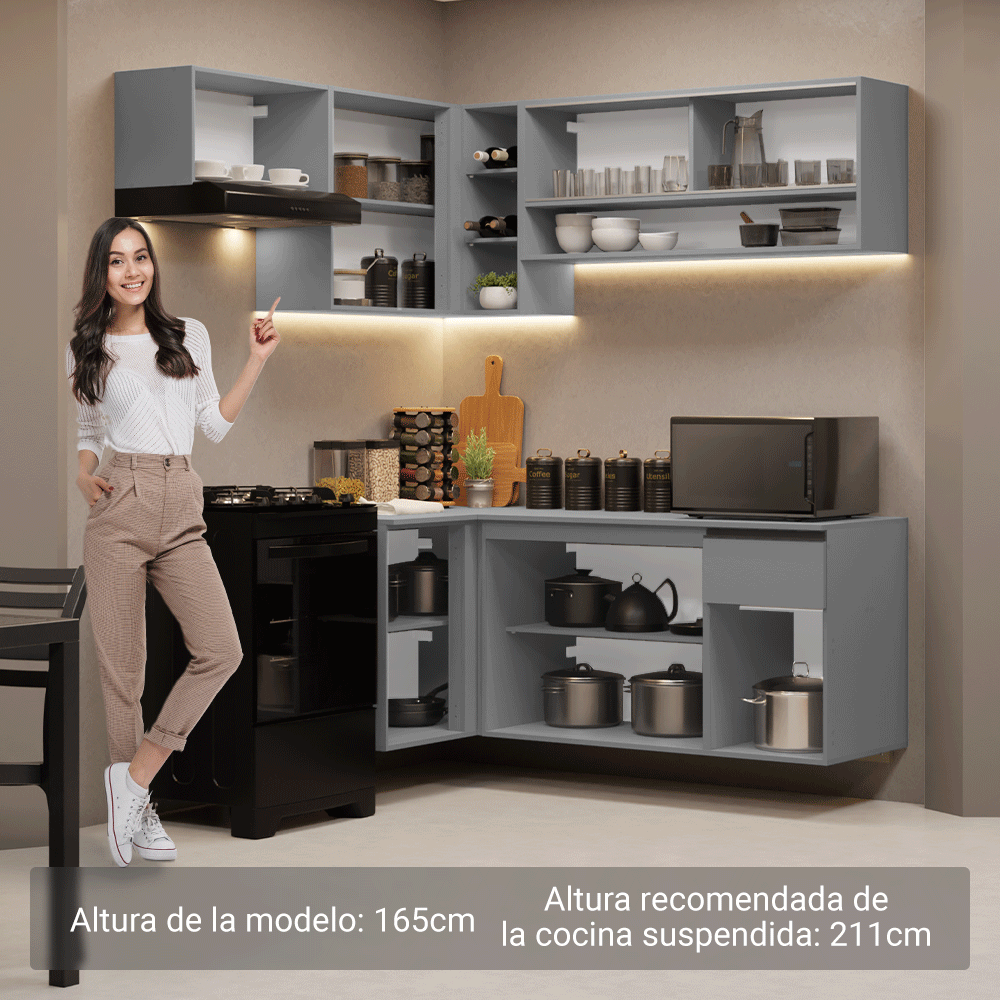 Cocina Integral 325 cm sin Patas Gris Nice