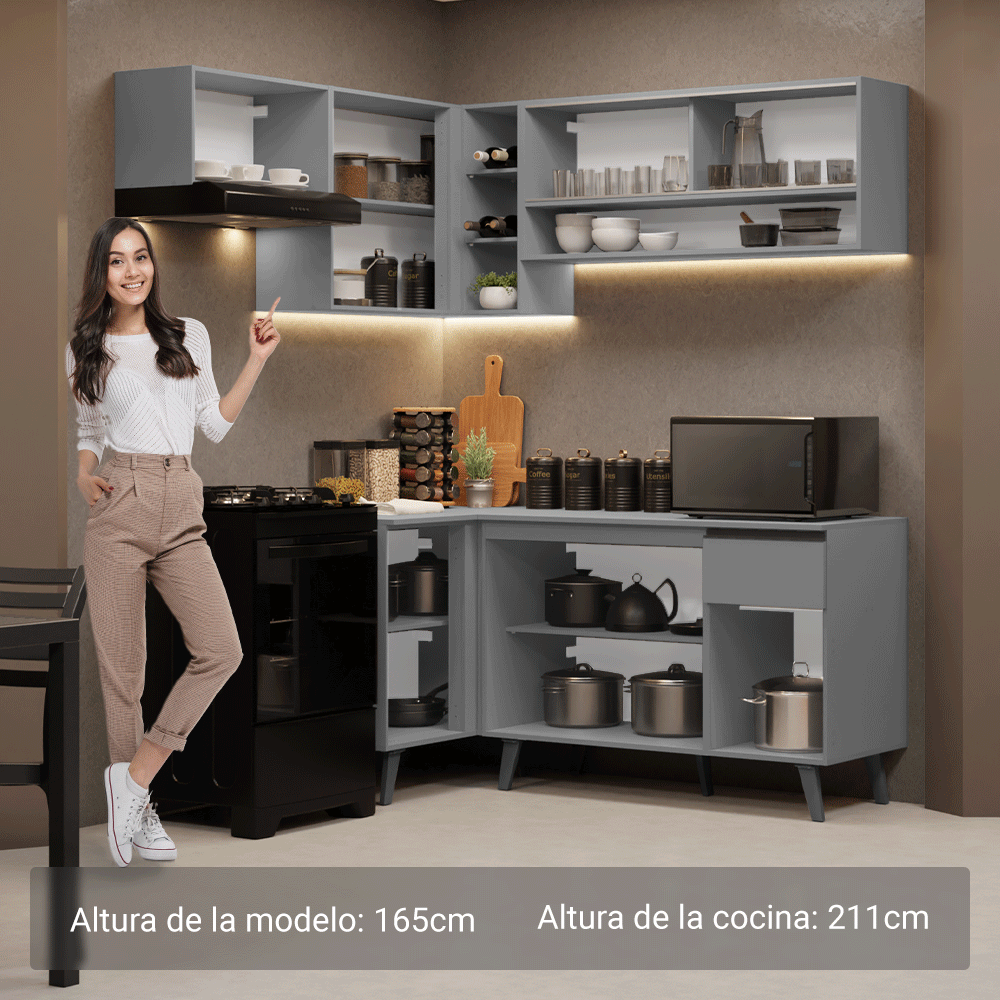 Cocina Integrale Esquinera 325 cm Gris Nice Madesa 03