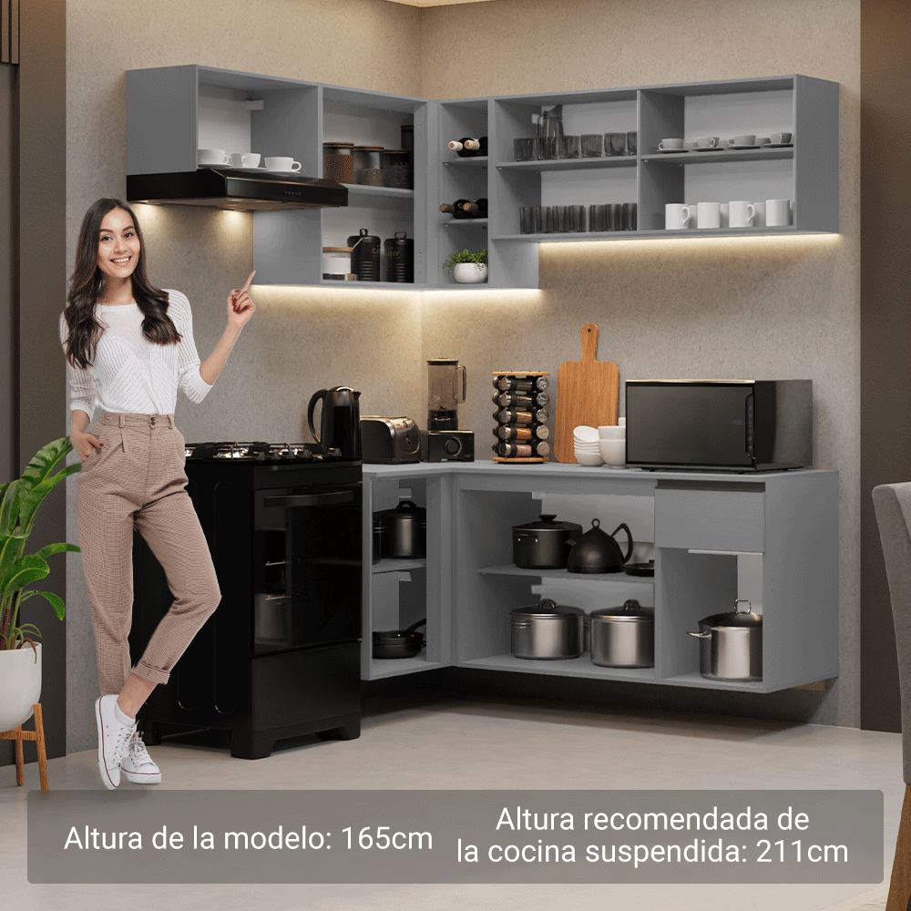 Cocina Esquinera 325 cm Sin Patas Nice Gris 05