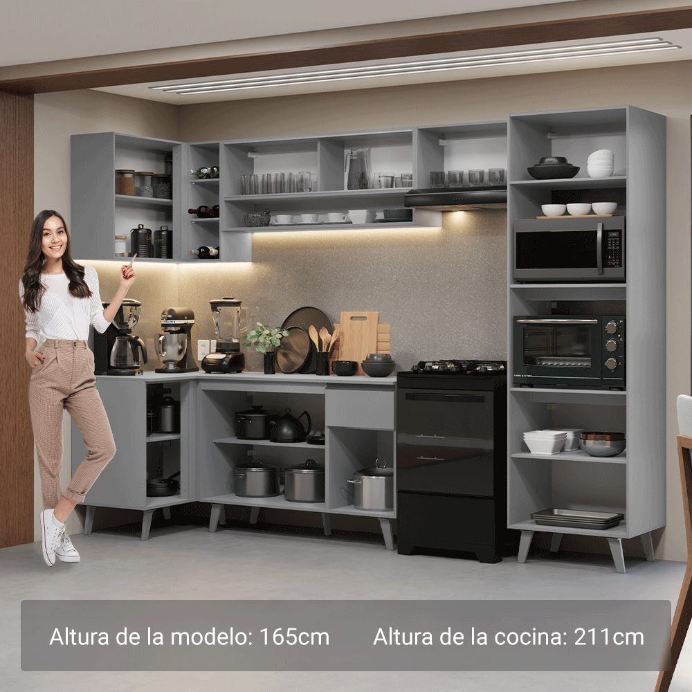 Cocina Integrale Esquinera 385 cm Gris Nice Madesa 03