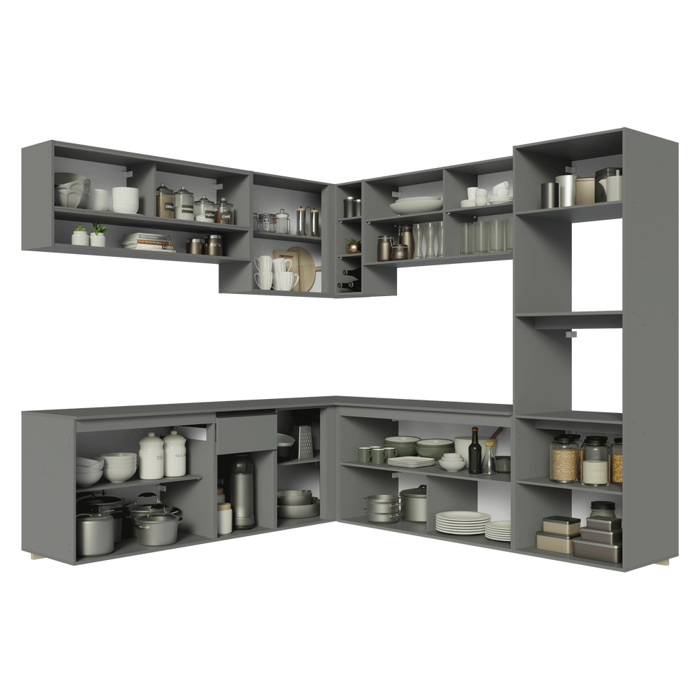 Cocina Integral Esquinera 445cm Suspendida Gris Nice Madesa 03