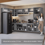 Cocina Integral Esquinera Flotante 465 cm Con Mueble para Horno Gris Nice Madesa
