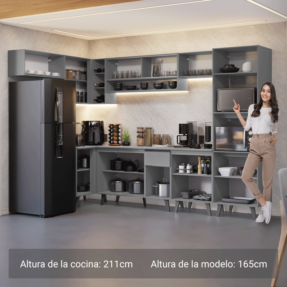 Cocina Integrale Esquinera 465cm Gris Nice Madesa 04