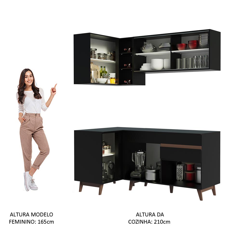 Cocina Integral Esquinera 262cm Negro Reims Madesa 01