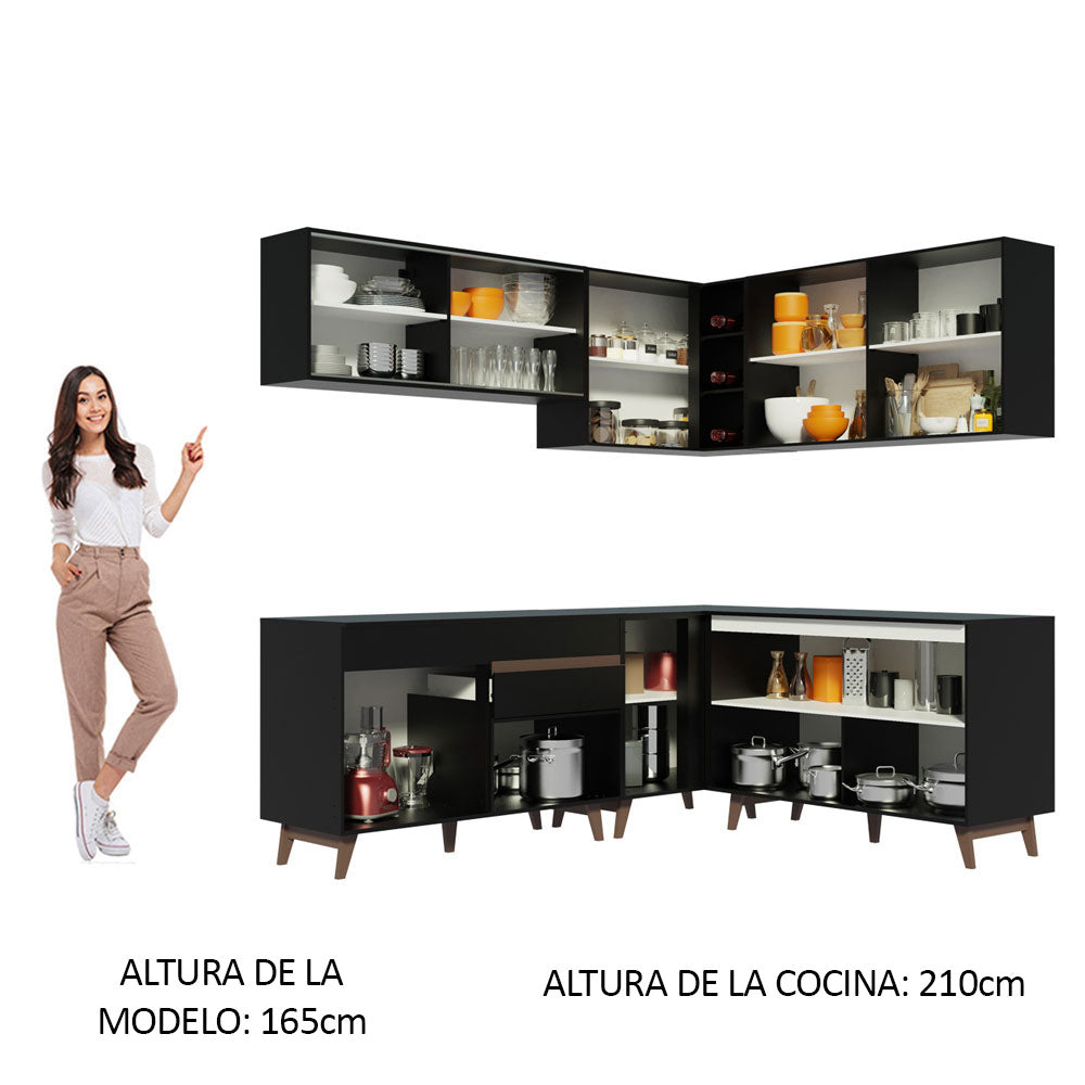 Cocina Integral Esquinera 382cm Negro Reims 01
