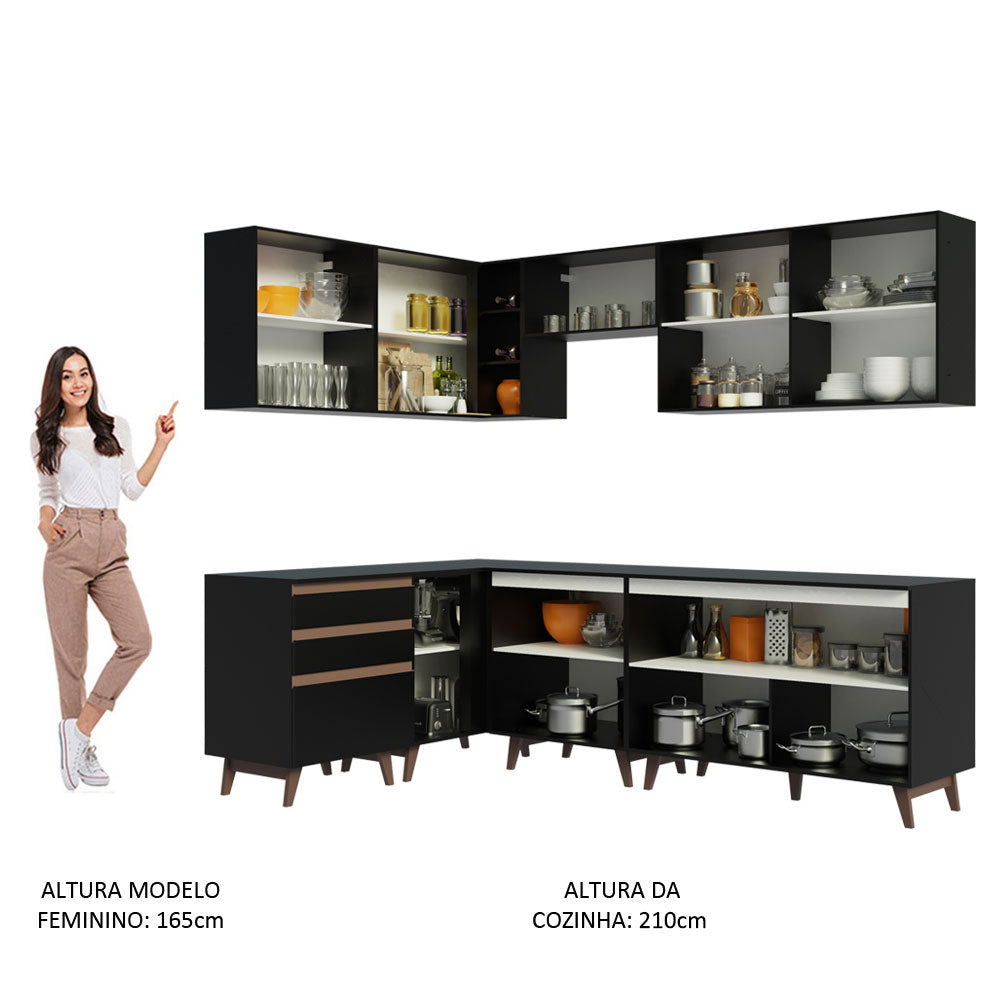 Cocina Integral Esquinera 392cm Negro Reims 02