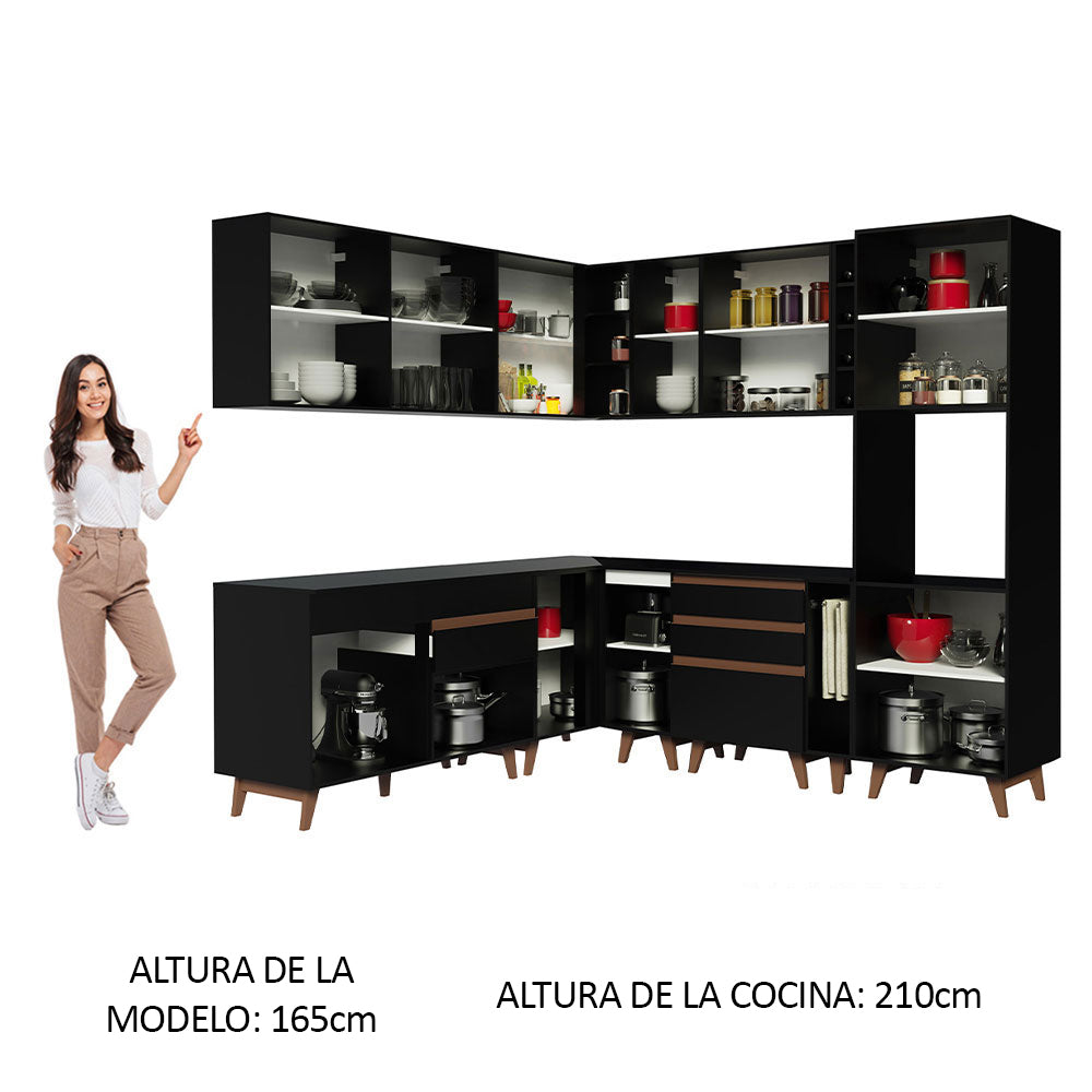 Cocina Integral Esquinera 437cm Negro Reims Madesa 01