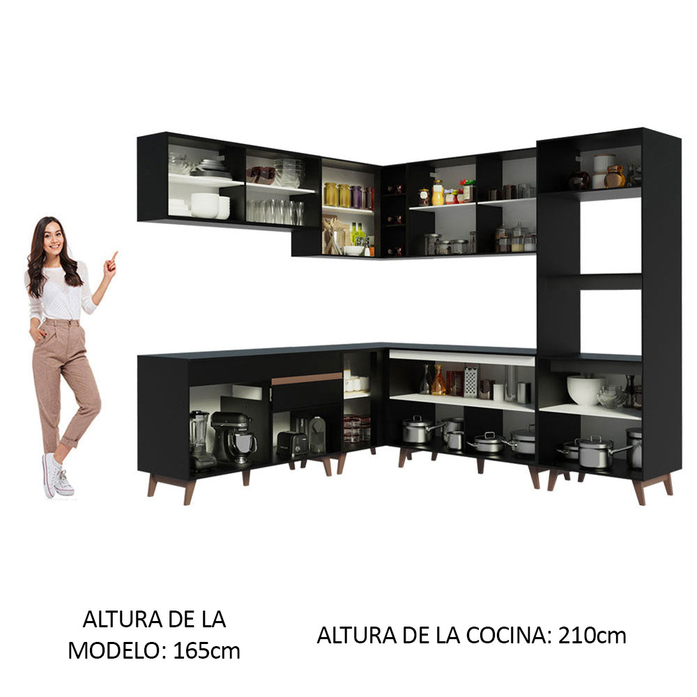 Cocina Integral Esquinera 452cm Negro Reims 01