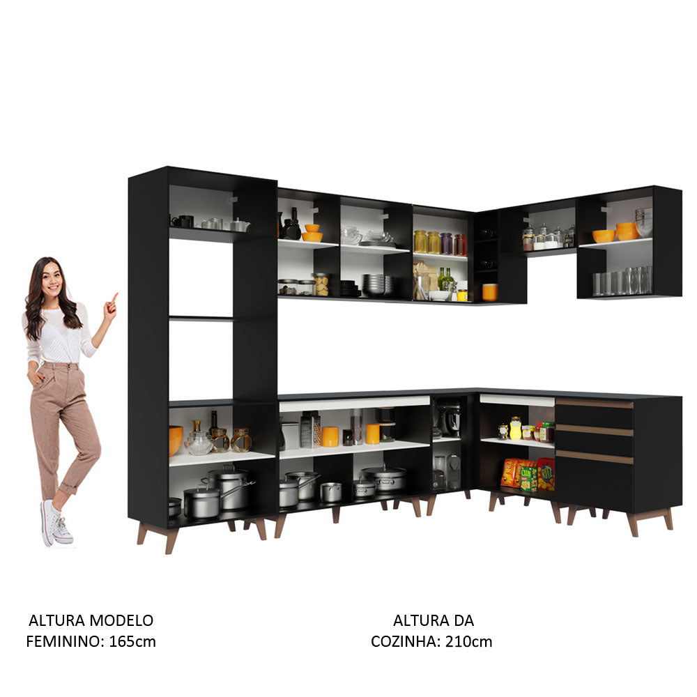 Cocina Integral Esquinera 462cm Negro Reims 01