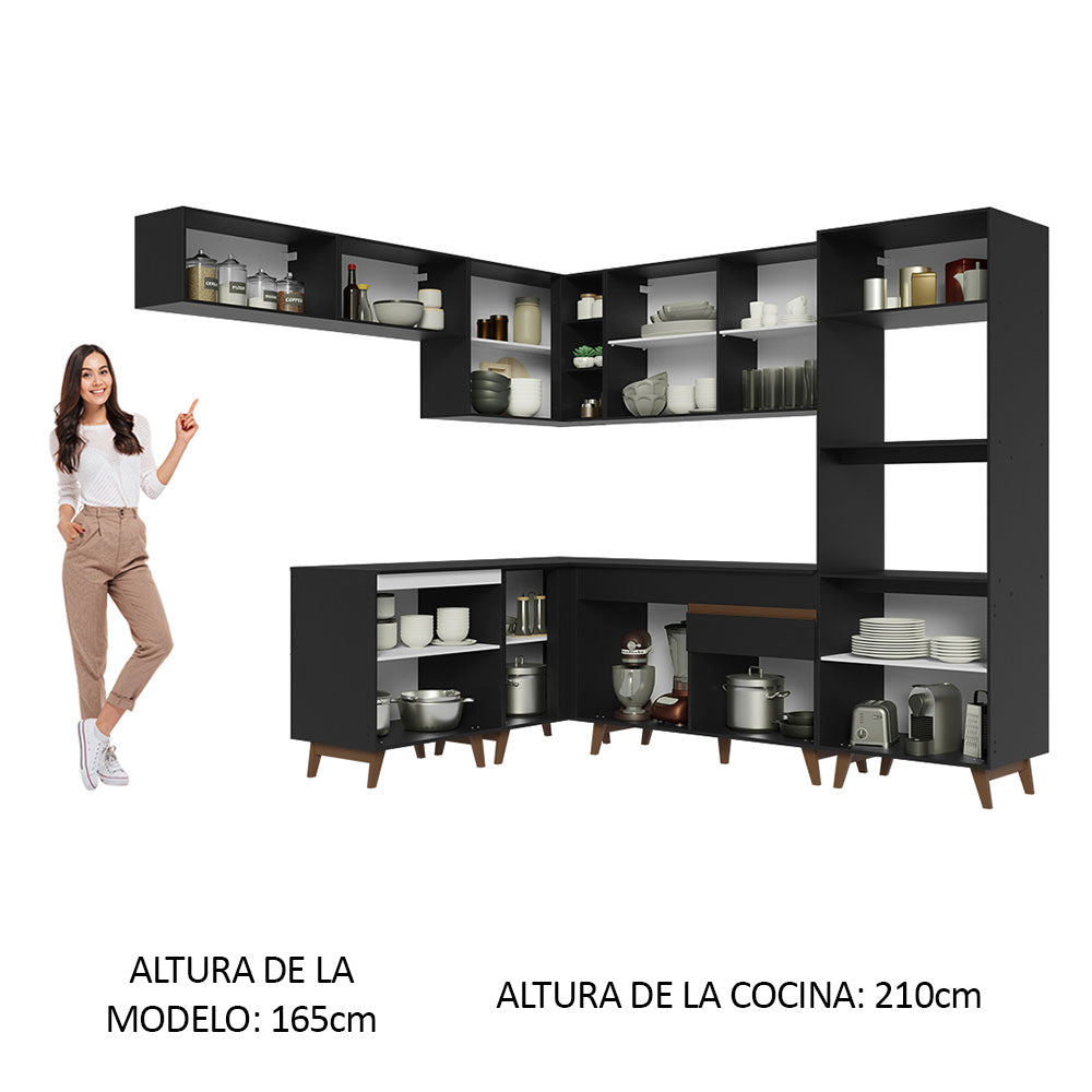 Cocina Integral Esquinera 472cm Reims Negro 01