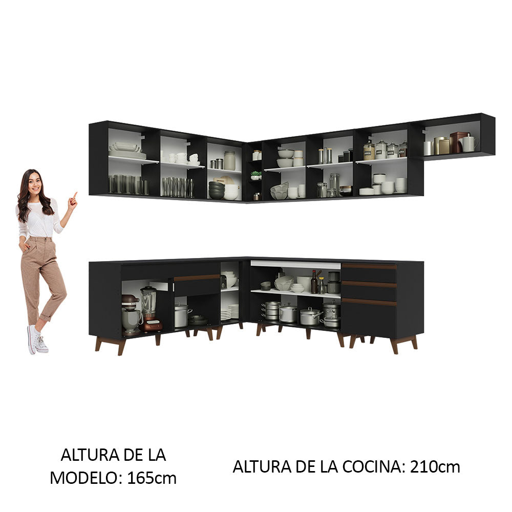 Cocina Integral Esquinera 512cm Reims Negro 01