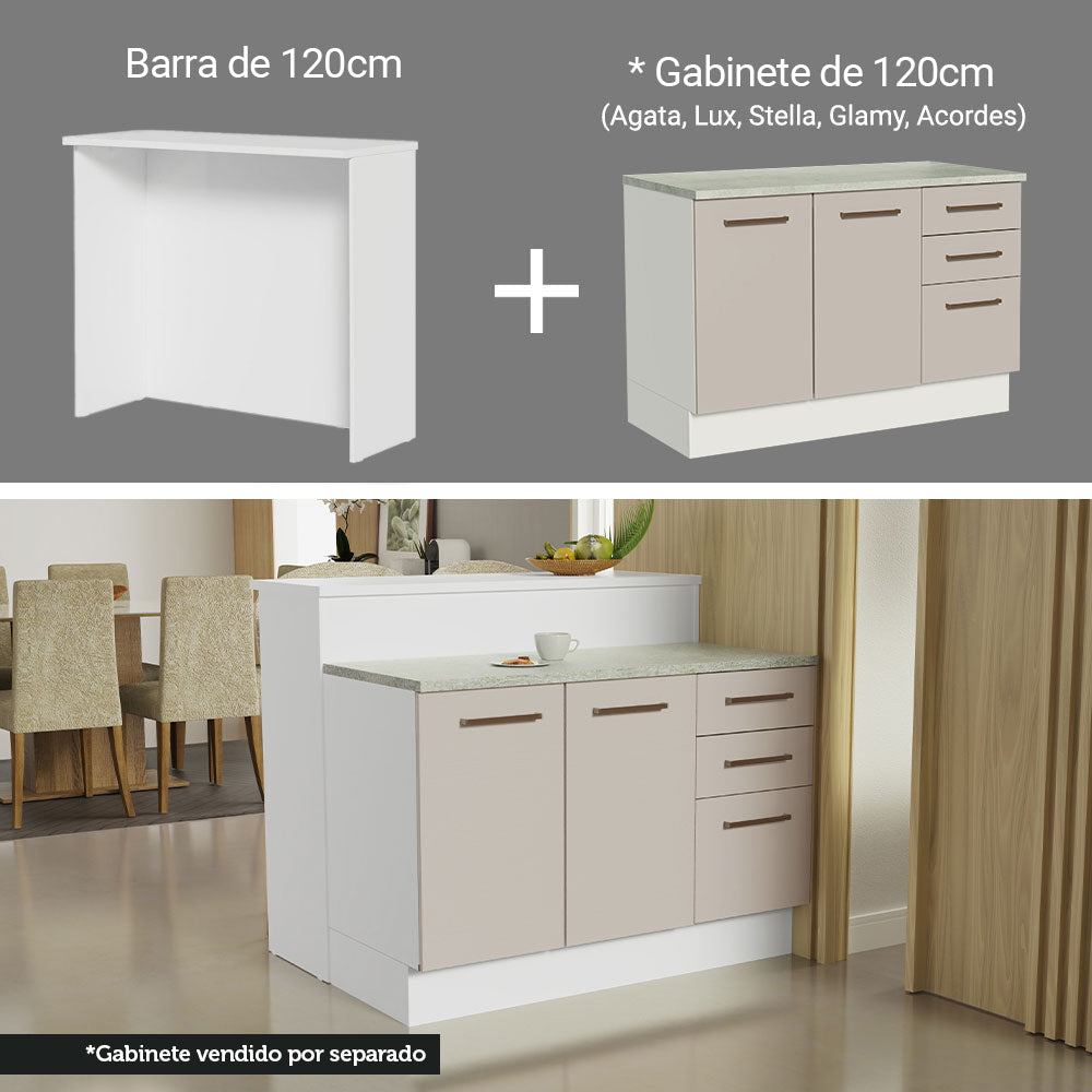 Isla de Cocina con Encimera y Gabinete Bajo 120 cm Blanco/Crema Agata