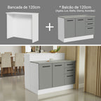 Isla de Cocina 120 cm 2 Puertas 3 Cajones Blanco/Gris Agata Madesa