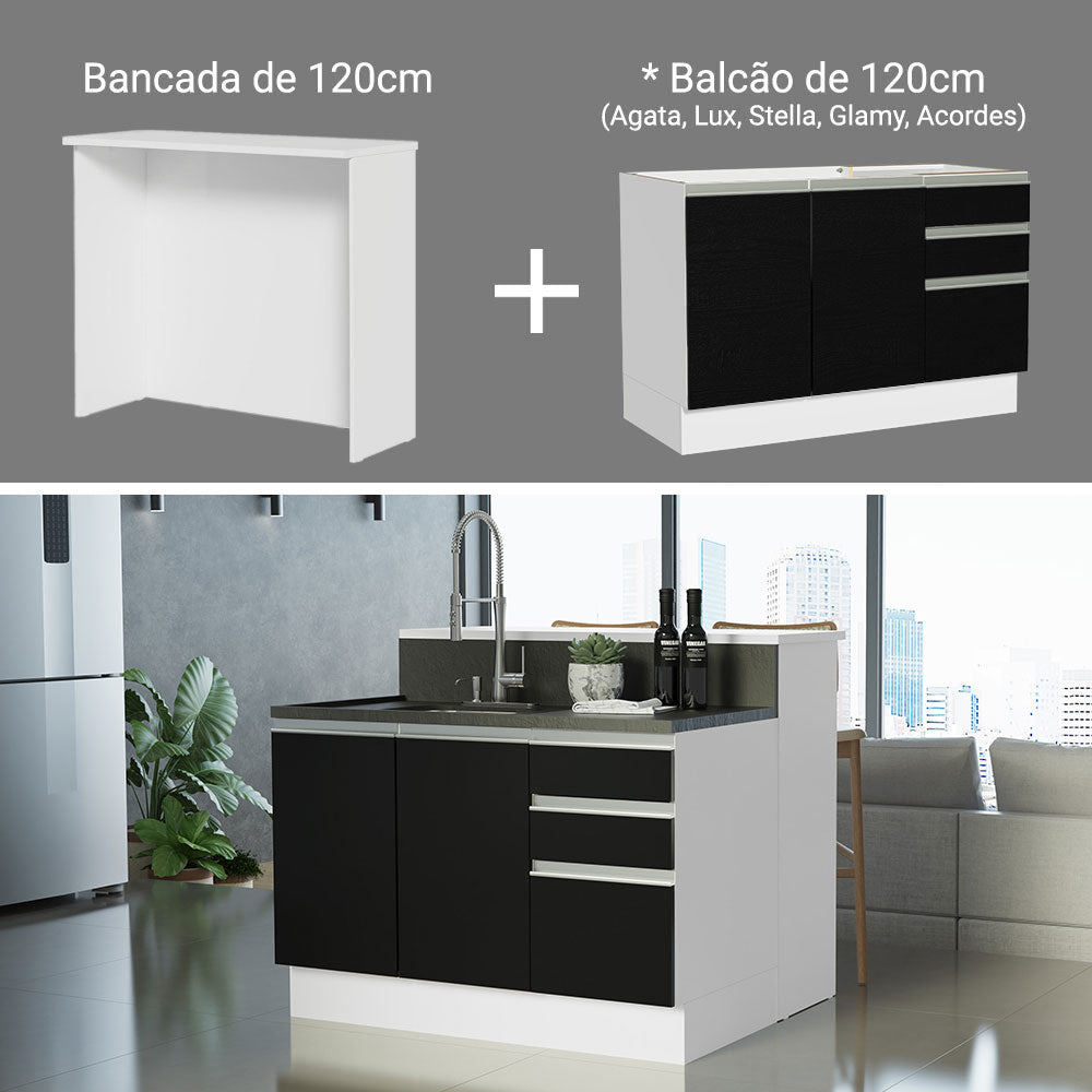 Isla de Cocina 120 cm 2 Puertas 3 Cajones Sin Encimera Blanco/Negro Glamy Madesa