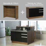 Isla de Cocina y Gabinete Bajo (Sin Encimera) 120 cm Marrón/Negro Glamy